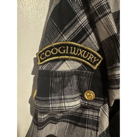 COOGI Women’s Black Embellished Button Shirt Gold Accents Size XL Smocked Waist - Picture 8 of 15